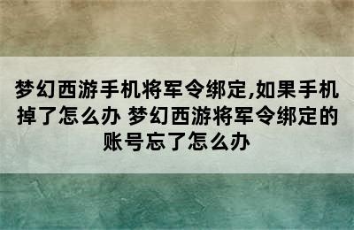 梦幻西游手机将军令绑定,如果手机掉了怎么办 梦幻西游将军令绑定的账号忘了怎么办